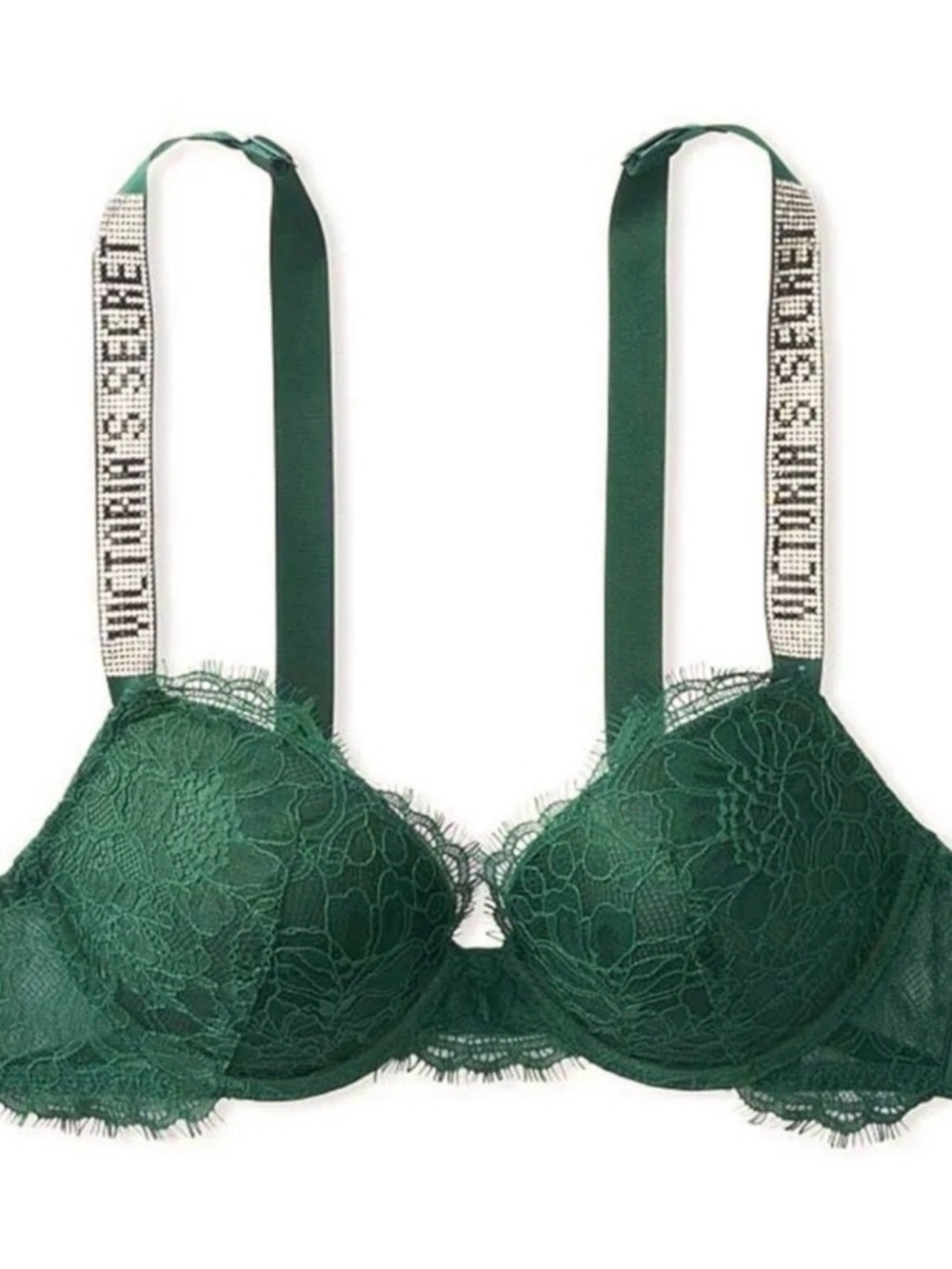NEW Victoria's Secret Very Sexy Emerald Lace Push-Up Bra & Logo Crystal Straps